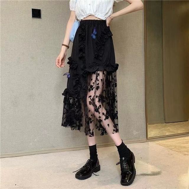 Black Lace Patchwork Skirt