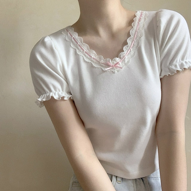 T-Shirt Ribbon Lace With Trim
