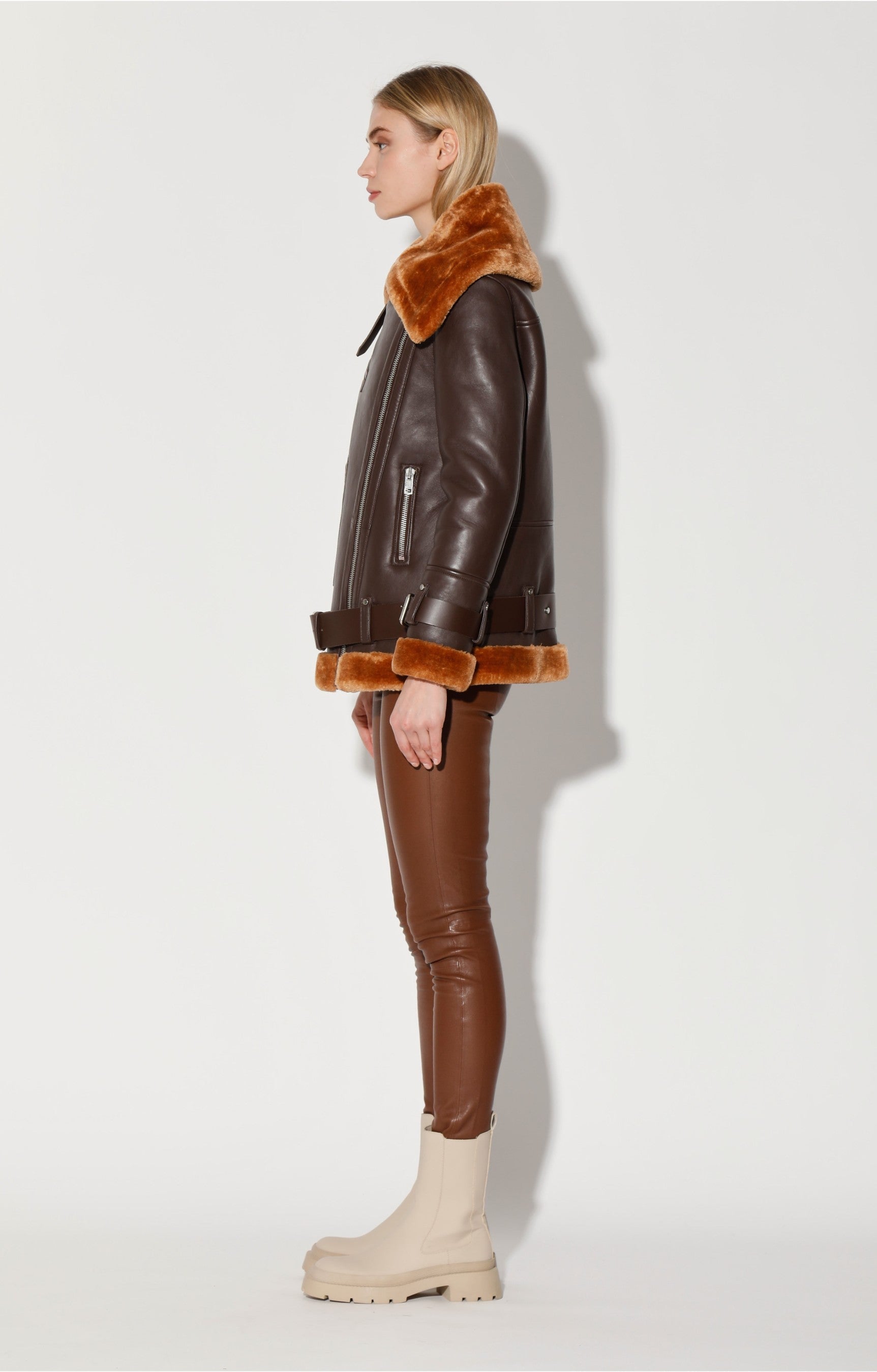 Celine Jacket, Mocha Leather/ Camel Fur by Walter Baker