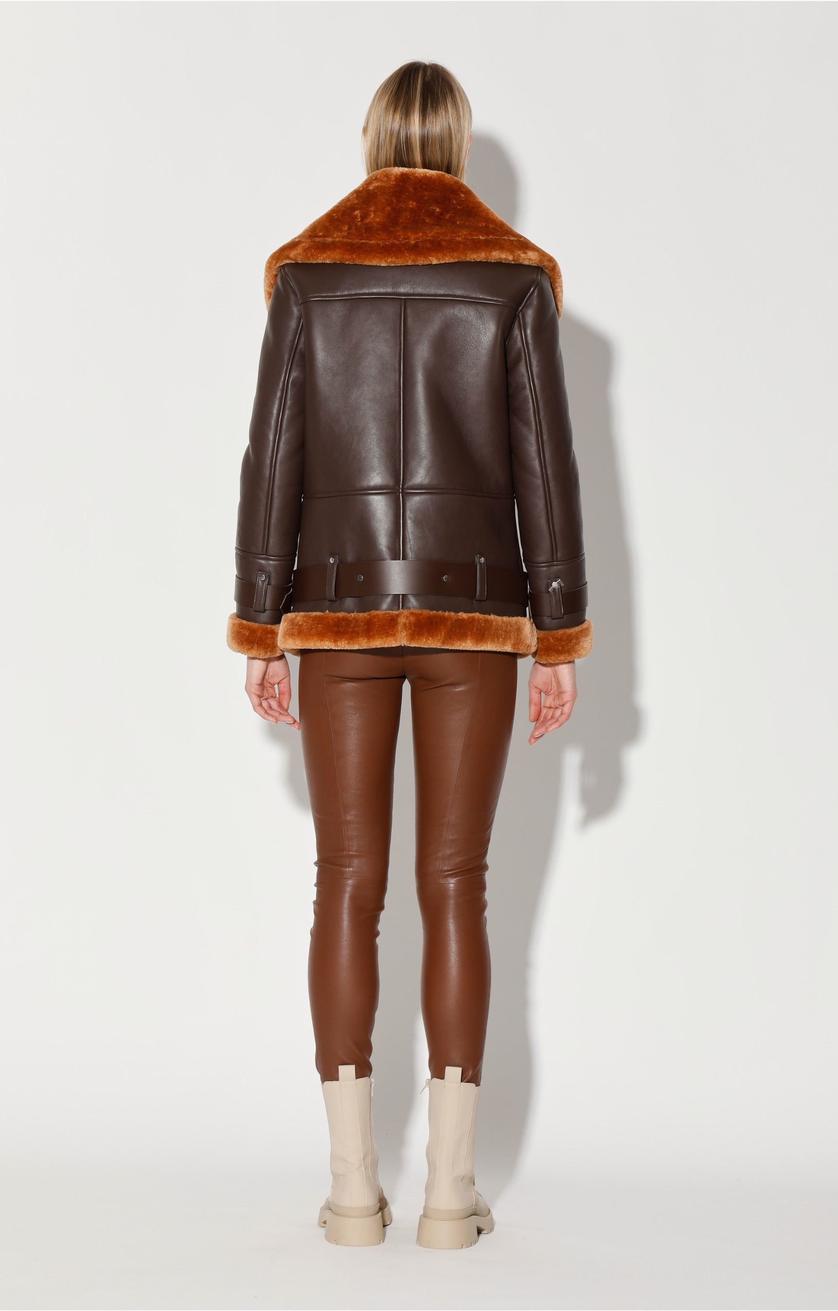 Celine Jacket, Mocha Leather/ Camel Fur by Walter Baker