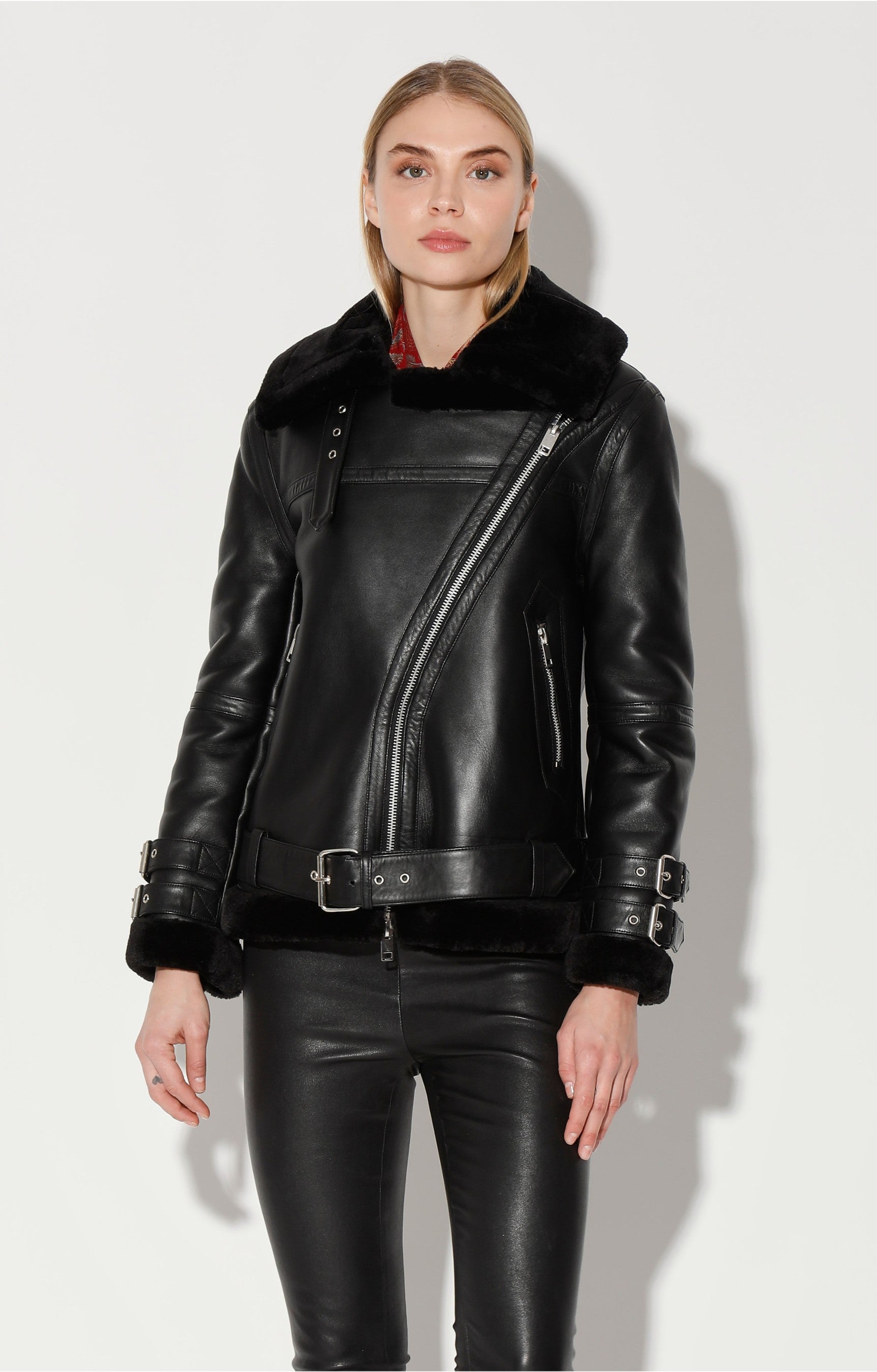 Whitney Jacket, Black Leather/ Black Fur - Leather by Walter Baker