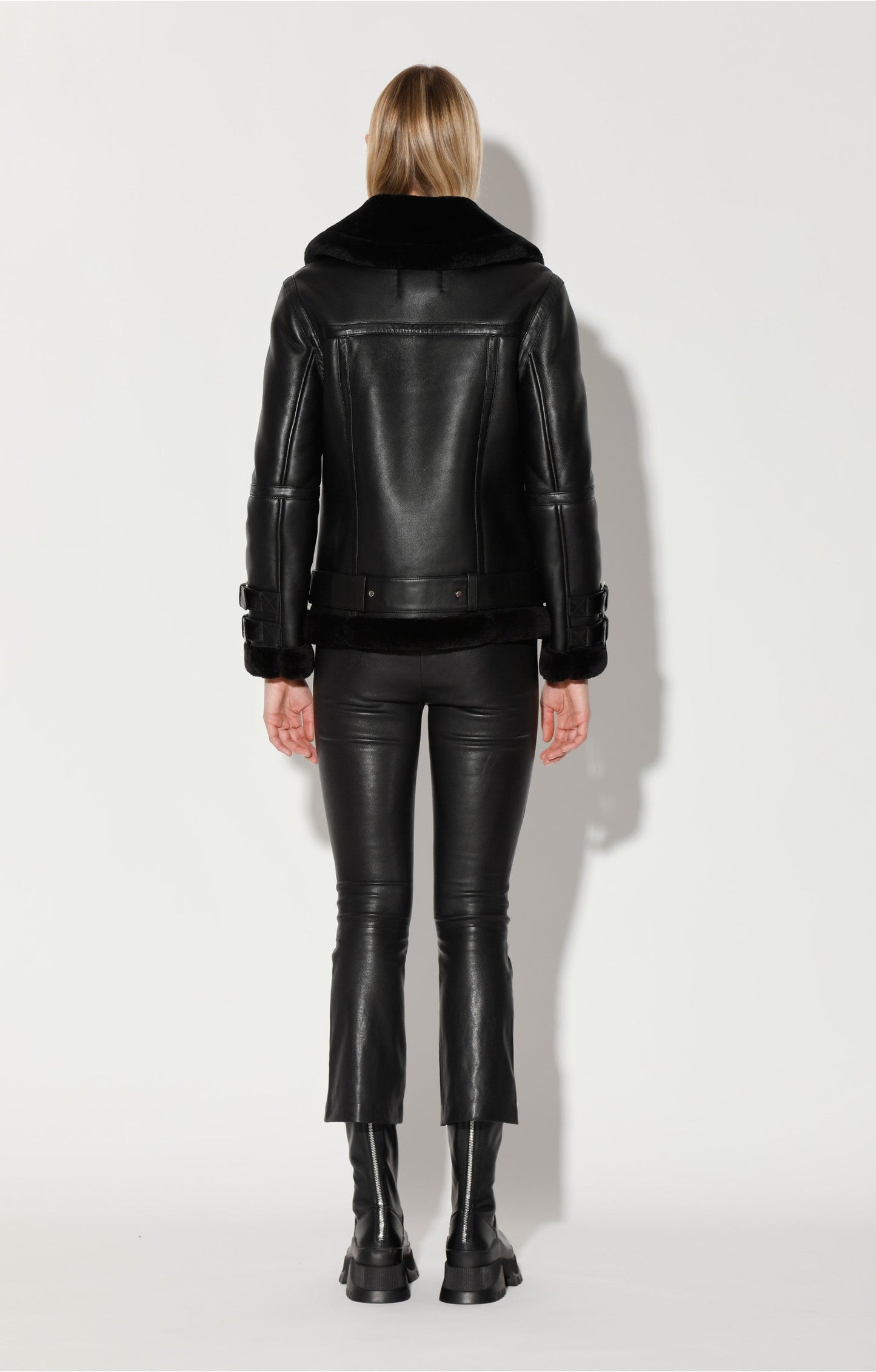 Whitney Jacket, Black Leather/ Black Fur - Leather by Walter Baker