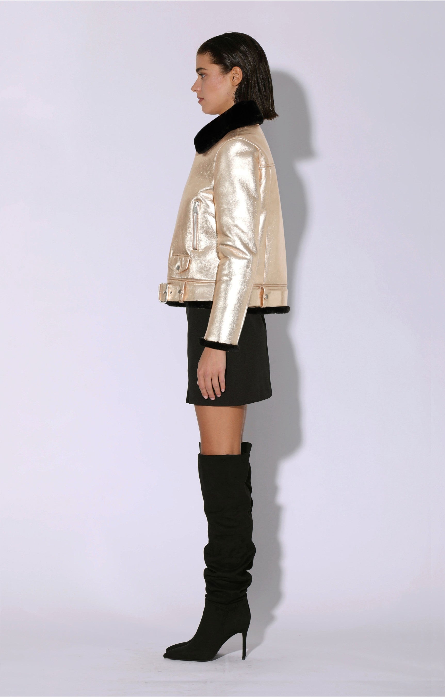 Prince Jacket, Gold/Black - Leather Shearling by Walter Baker
